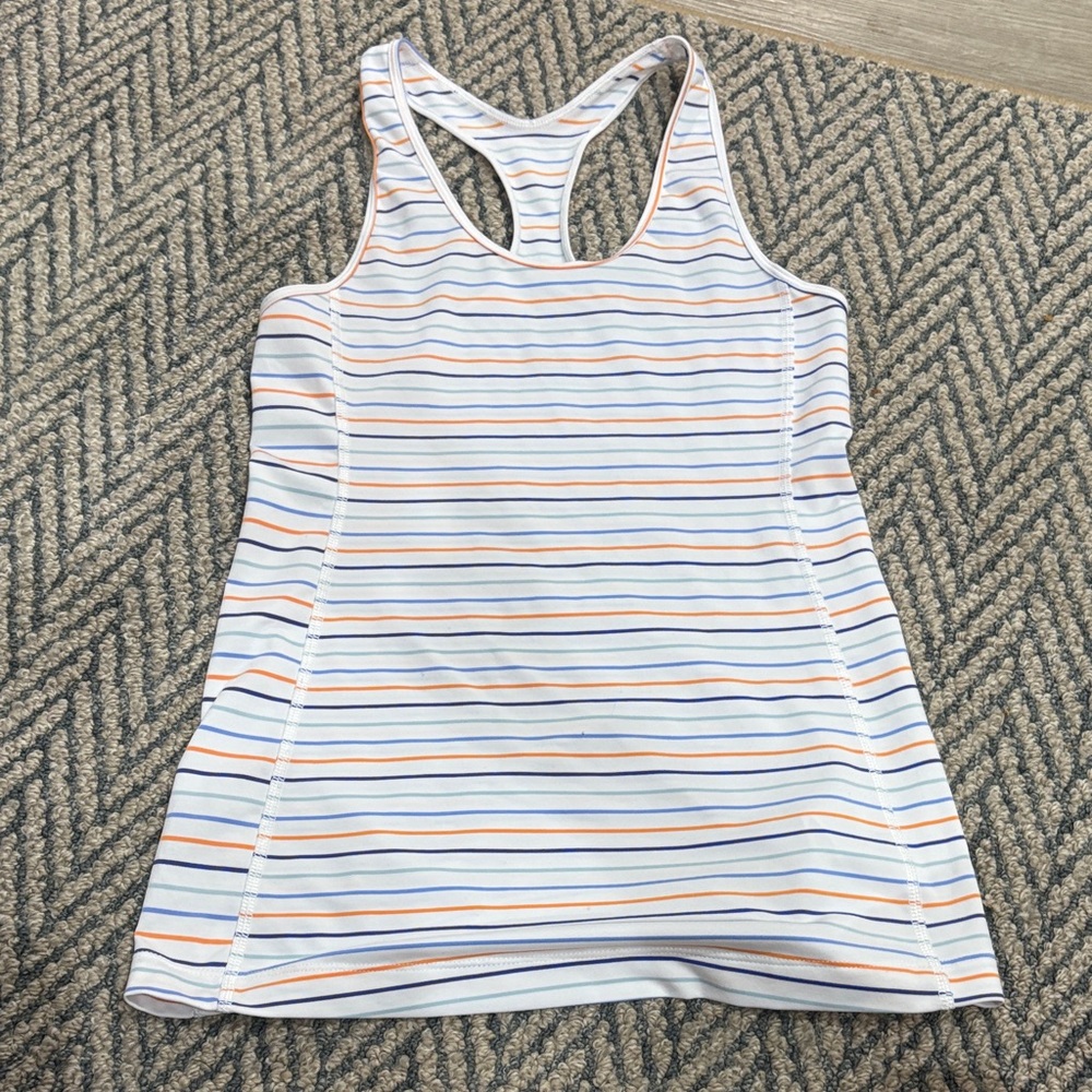 Brooks Blue and Orange Striped Racerback Tank Top